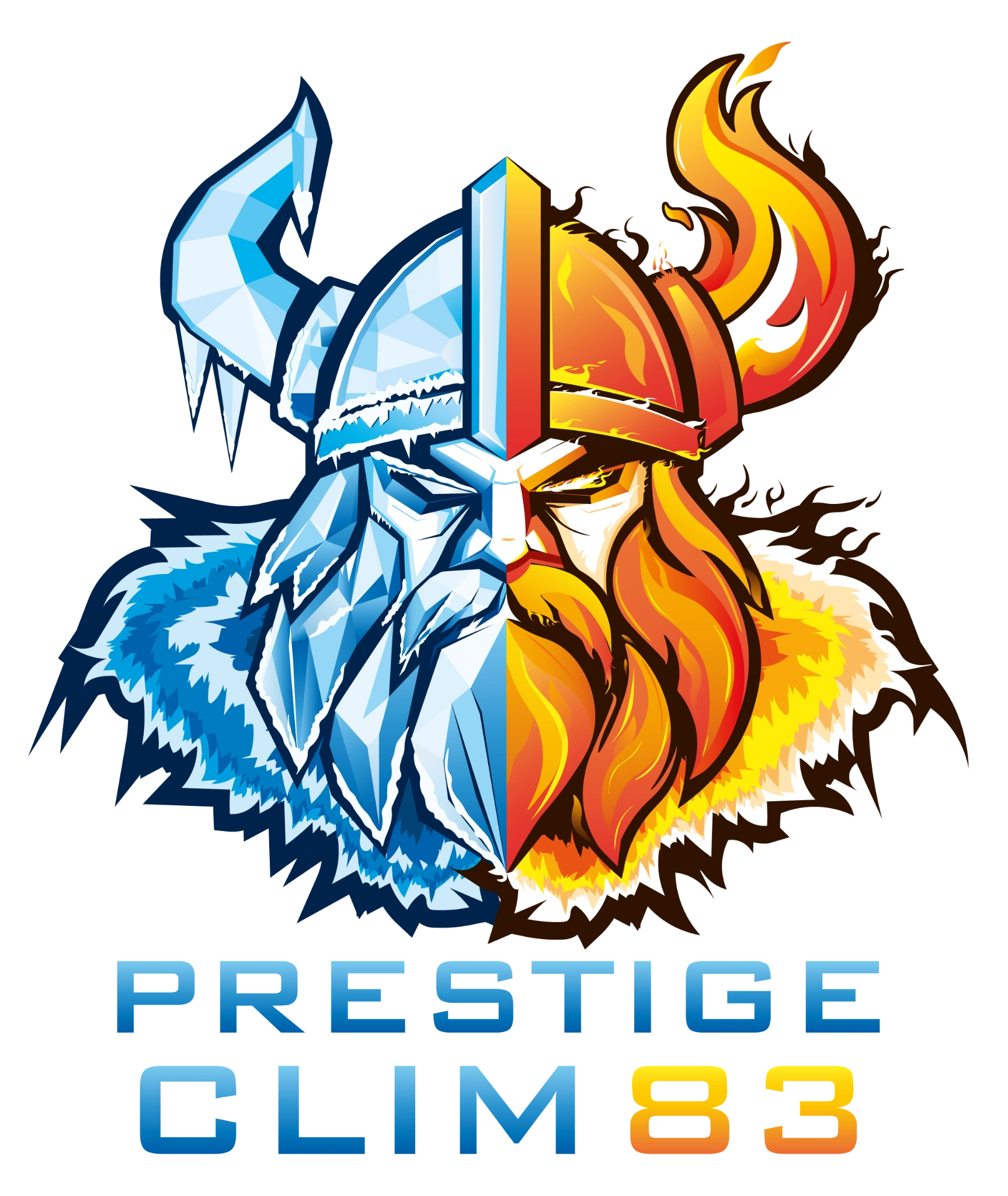 Prestige Clim 83 — logo vertical en couleurs
