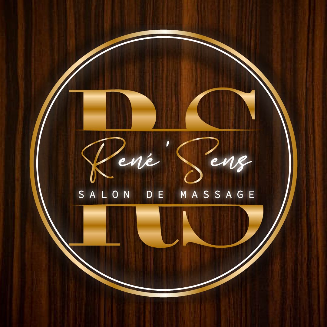 René Sens — logo doré sur fond bois